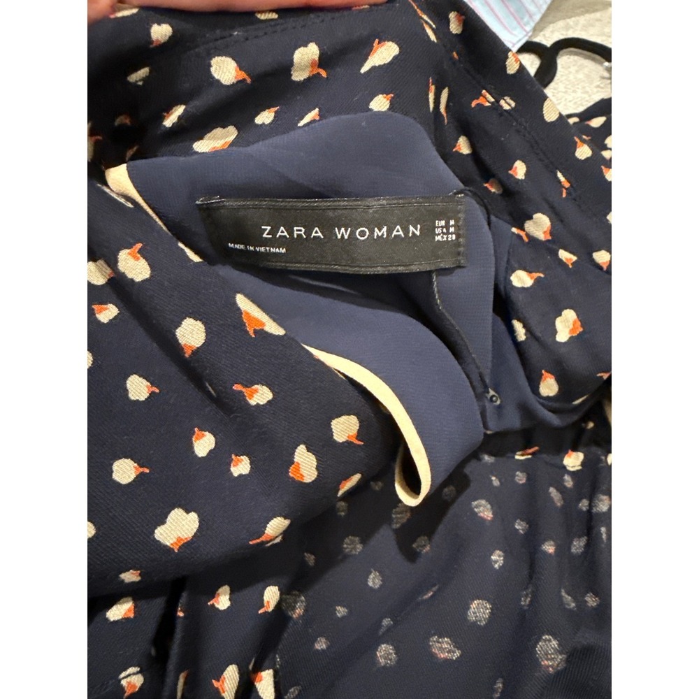 Zara Woman Navy Blue Abstract Floral Print Lightweight Trench Duster Coat M - Picture 5 of 6